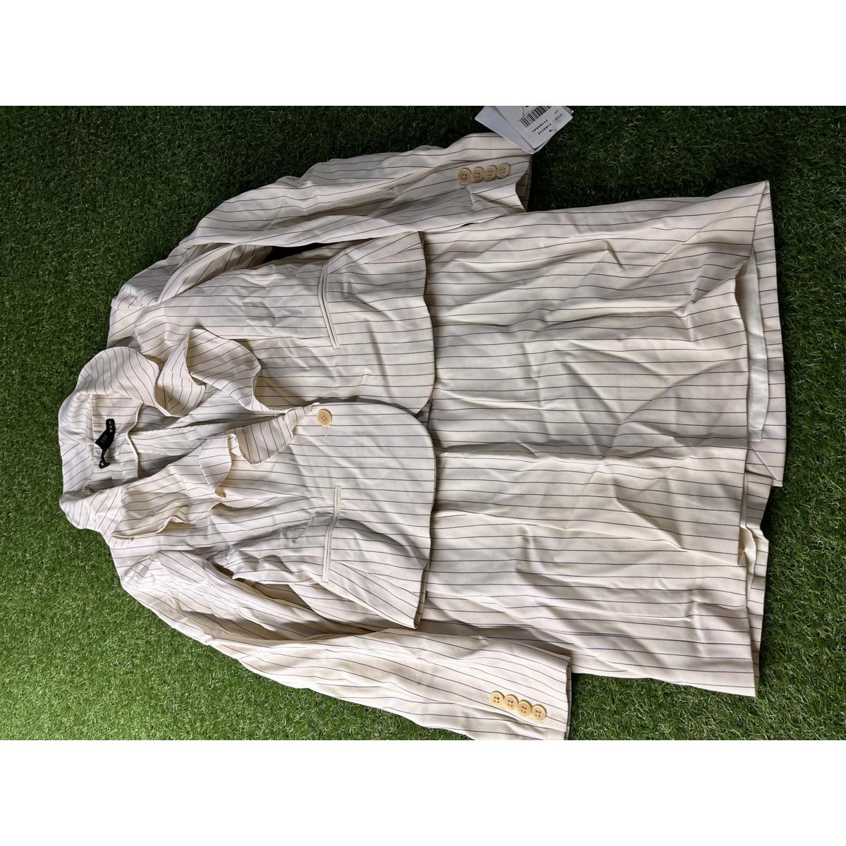 Ralph Lauren Black Label Suit 2 Pc Women's 10 Cream Pinstripe Ruffled Suit